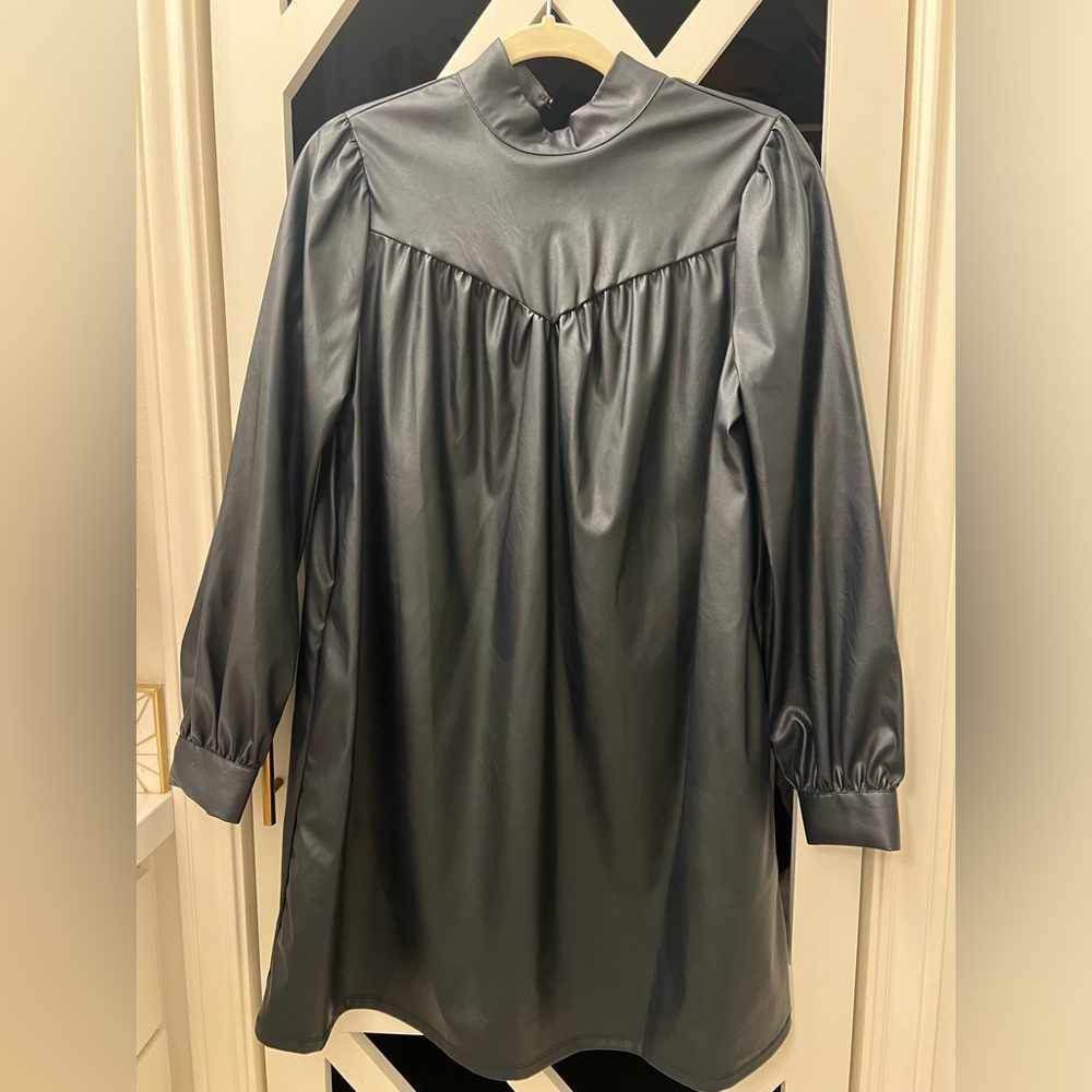 WHO WHAT WEAR black faux leather dress